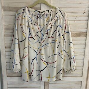 Joie Cream Blouse with Red, Blue, and Yellow Accents